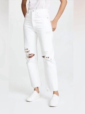 Agolde Distressed Off-White Boyfriend Jeans